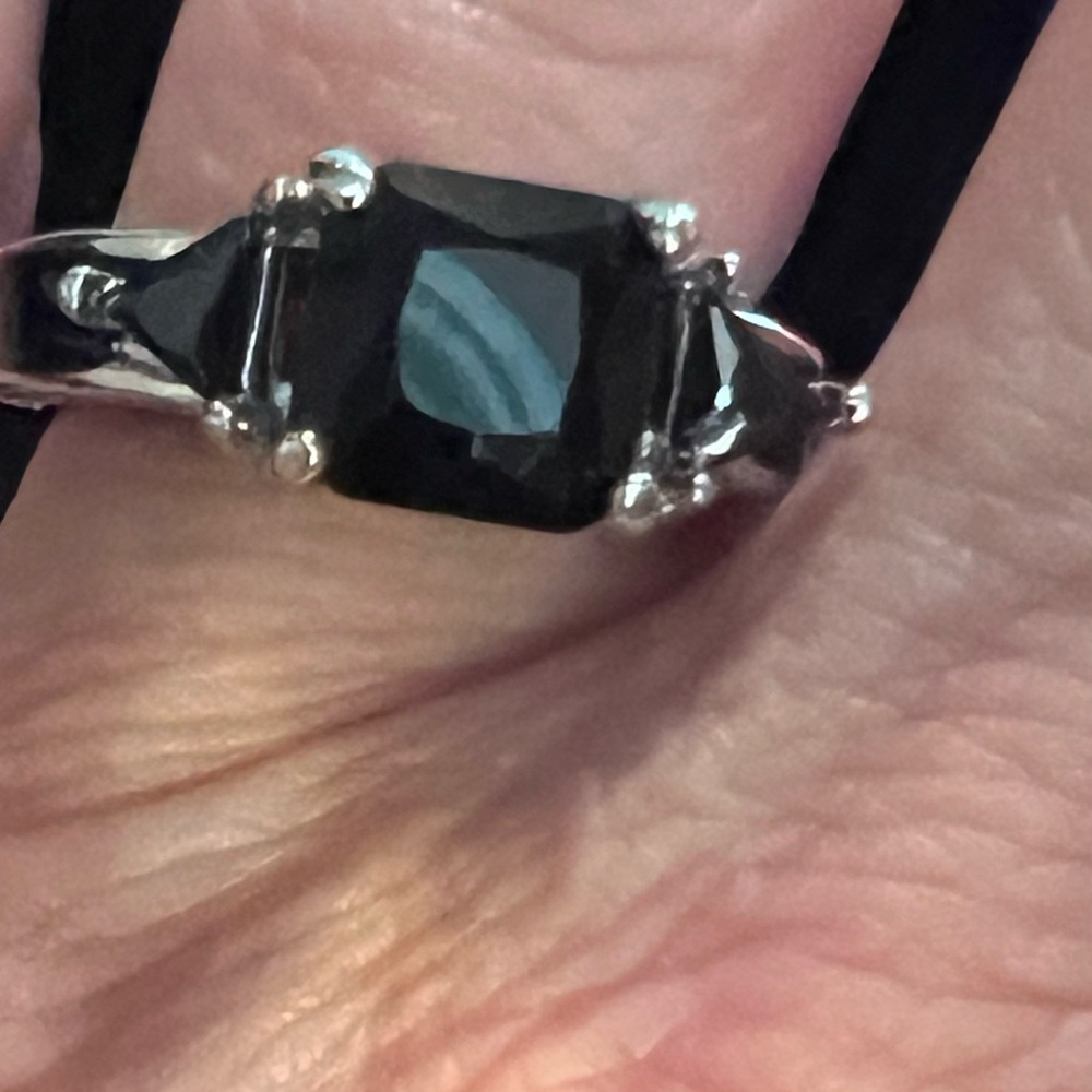 Black quartz sliver ring